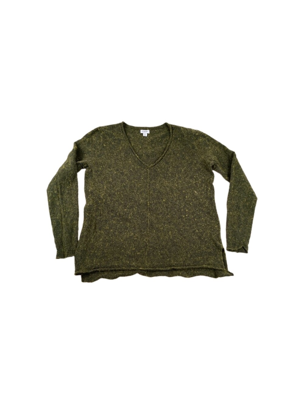 J.Crew Sweater Women Green V-Neck  Marled Wool Blend Textured Long Sleeve M